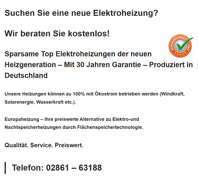 Europaheizungen für  Hünxe, Hamminkeln, Rheinberg, Gladbeck, Voerde (Niederrhein), Schermbeck, Dinslaken und Wesel, Dorsten, Raesfeld